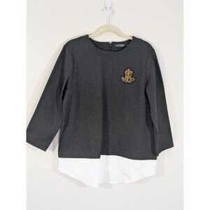 Lauren Ralph Lauren Tunic Knit Top With Shirttail Women's Crested Gray/White L